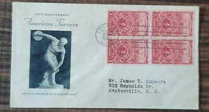 100TH Anniversary OF American Turner With 4blk Machine cancelled Stamp 1948 - Picture 1 of 2