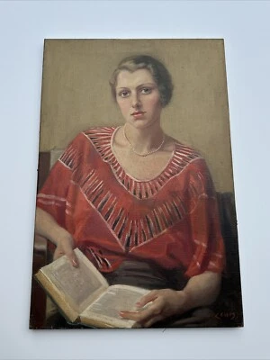 ANTIGUA PINTURA RETRATO MUJER BONITA MODELO FEMENINO ÓLEO ART DECO FIRMADO LEWIS Foto 1 de 4