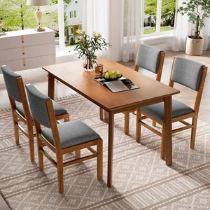 5 Piece Dining Table Set Wood Dining Table with 4 Upholstered Chairs for Kitchen - Picture 1 of 24