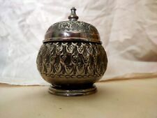 Vintage Moroccan Silver Sugar Bowl Pot with Lid - Islamic Art Etching 