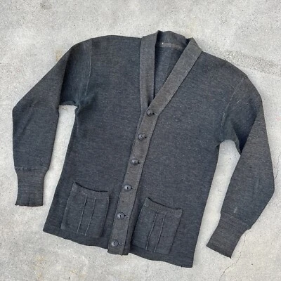 Vintage 1930s Grey Wool Knit Art Deco Button Front Sweater Sportswear Deadstock - Image 1 of 4