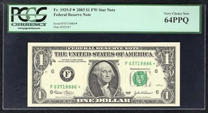 FR. 1929-F* 2003 $1 FW *STAR* FRN FEDERAL RESERVE NOTE ATLANTA,GA PCGS UNC-64PPQ - Picture 1 of 2