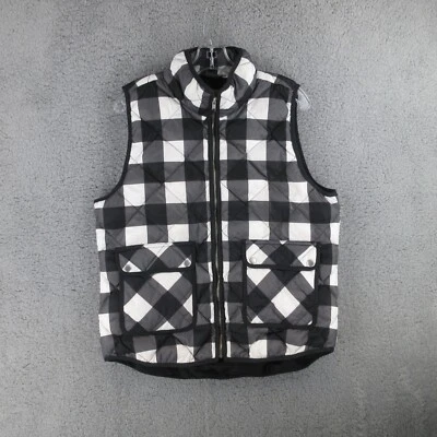 Chaleco de Plumón de Ganso WoolRich Adulto Grande Acolchado Negro Blanco Cuadros Bolsillos con Cremallera Completa Foto 1 de 4