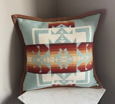 Pendleton CHIEF JOSEPH Pillow AQUA Virgin Wool 16 x 16 Made in USA 🔥🔥 - Image 1 of 4