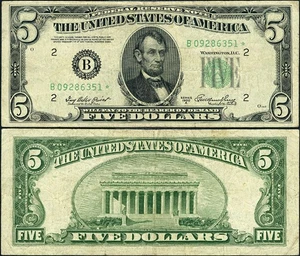 FR. 1961 B* $5 1950-A Federal Reserve Note New York B-* Block VF STAR - Picture 1 of 3