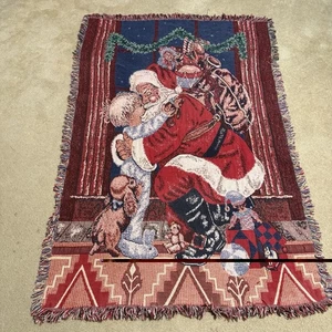 Santa Claus Woven Tapestry Throw Blanket Christmas Dog Boy Toys 47”x66” - Picture 1 of 7