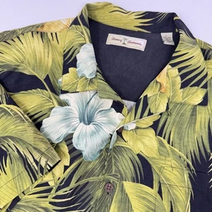Tommy Bahama Shirt Mens Large Black Green Yellow Silk Floral Hawaiian Button Up - Picture 1 of 10