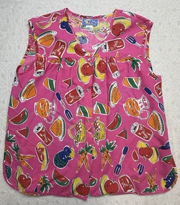 Vintage Mond Tanz Schürze Kittel Küche Funky Shirt vorne Perlen Druckknopf Gr. 2XL - Bild 1 von 6