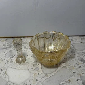 Vintage Murano Gold Aventurine Glass Shell Bowl & Pestle Italy Art Glass - Picture 1 of 6
