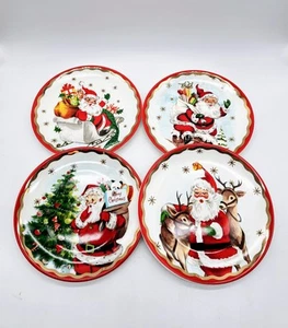 Lot 4 Mr. Christmas 90th Anniversary Santa Retro Stlye Dessert Dishes Lot Of 4 - Picture 1 of 10