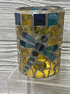 Libelle Buntglas Windlicht oder Teelicht Kerzenhalter gelb blau Käfer Garten - Bild 1 von 6