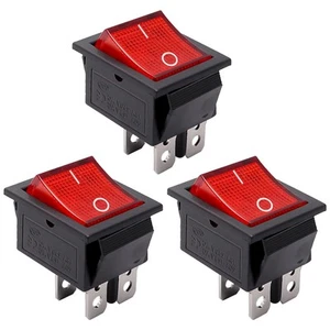 3pcs AC110V/120V Rocker Switch DPST ON-Off 4 Pin Red Light Illuminated Snap-i... - Picture 1 of 7