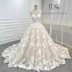 Floral Lace Wedding Dress Bridal Gown Custom made 2-28W Plus Large Soft Tulle - Picture 1 of 6