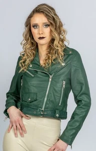 Lederjacke kurze Bikerjacke aus ECHT-LEDER in grün - Bild 1 von 12