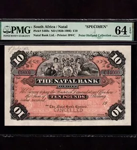 South Africa 10 Pounds 1850 P-S468s * PMG UNC 64 EPQ * Specimen * - Picture 1 of 2