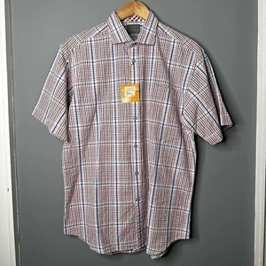 THOMAS DEAN TD Herren KURZARM Button Down SHIRT Rot Weiß Blau Kariert M Neu - Bild 1 von 10