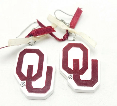 Oklahoma Sooners Football Dangle Drop Hook Earrings White And Red Boomer Sooner Cover