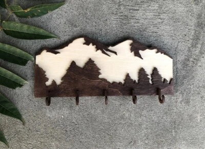 Mountain Wall Key Holder - Rustic Wood Key Rack for Home, entryway decor home - Image 1 of 3