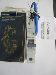 NEW NEWLEC B16 16 AMP 6KA NLRCB1630BA SINGLE POLE RCBO CIRCUIT BREAKER - Picture 1 of 2