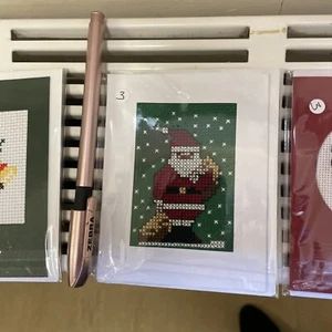Set Of 5 Needlepoint /crossstitch Handmade Christmas Cards - Picture 1 of 7