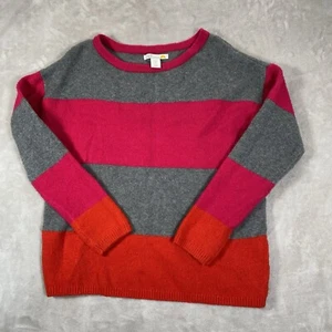 C&C California Sweater Women's Large Wool Blend Striped Crewneck Gray Pink Red - Picture 1 of 6