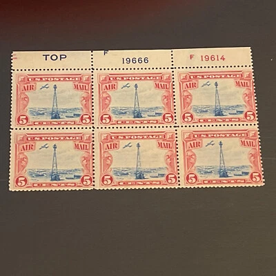 US Stamps Scott #C11  plate # block of 6…1928 Beacon on Rockies MNH - Image 1 of 2