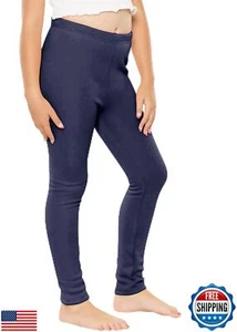 STRETCH IS COMFORT Girl's Fleece Leggings Navy Blue Small - Picture 1 of 5