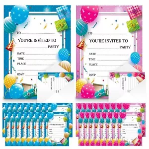 28-56 Birthday Party Invitations Girls Boys Kids Children Invites with Envelopes - Picture 1 of 14