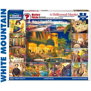 HOLLYWOOD MURDER MYSTERY PUZZLE 1000pc super deluxe Jigsaw WHITE MOUNTAIN 1963pz - Picture 1 of 10
