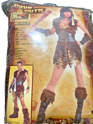 Cave Woman Costume "Cave Cutie" Tiger Stripe & Br Faur Sexy Costume - Image 1 of 2
