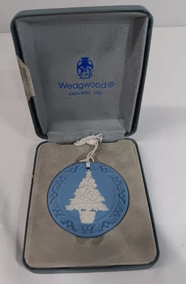 Wedgwood Blue Round Christmas Tree Ornament w/ Box • 1989 • 2.125" - Image 1 of 3