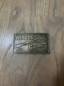 Vintage Belt Buckle Winchester Repeating Arms New Haven Conn Brass 4" x 2.25" - Picture 1 of 2