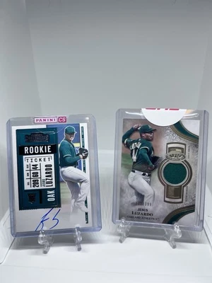 2021 Topps Tier 1 Jesus Luzardo Relic & Panini Rookie Ticket Auto - Image 1 of 2