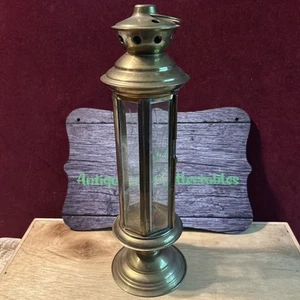 VINTAGE Brass & Etched Glass Panes Hexagon Candle Holder 12” TALL Lanterns - Picture 1 of 13