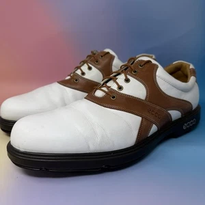Ecco GoreTex Leather Saddle Men Golf Shoes Soft Spikes Sz 46 US 12 - 12.5 M - Picture 1 of 10