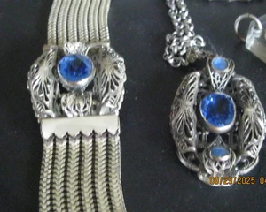 STUNNING VICTORIAN SET BLUE STONES BRACELET AND NECKLACE SUPER NICE - Picture 1 of 7