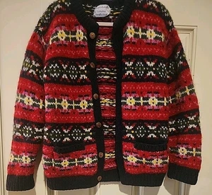 Vtg  Wool Joseph Anthony Collection Multicolor Button Sweater  Hand knitted  - Picture 1 of 9