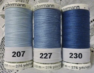 3 NEW Blue colors GUTERMANN 100% polyester Sew-all thread 274 yards each Spool - Picture 1 of 1