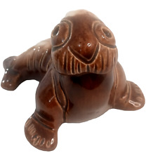 Studio Pottery Baby Walrus Figurine Vintage Brown Glaze Artist Signed 5"X3 3/4"