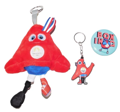 PARIS OLYMPICS PAROLYMPICS 2024 PHRYGES LOT 3 PIECES PLUSH KEYCHAIN AND BUTTON - Image 1 of 4