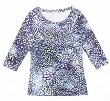 Bella Di Notte Womens Blue Geometric Viscose Basic T-Shirt Size 8 Boat Neck