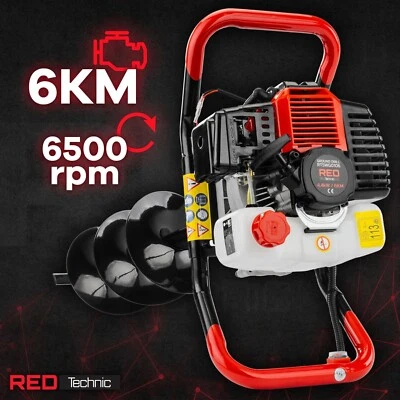 POWERMAT Erdbohrer Erdlochbohrer Pfahlbohrer Benzin 6PS Erdbohrgerät Bohrer SET 3x Bohrer