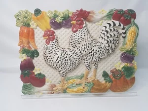 Fitz & Floyd Rooster & Hen Wall Hanging Plaque Thanksgiving Ceramic Art - Picture 1 of 9