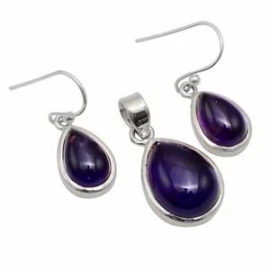 Amethyst 925 Sterling Silver Valentine Gift Pendant + Earrings Jewelry ST-018 - Picture 1 of 1