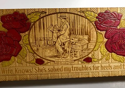 ANTIQUE 1912 RELLIM HOSIERY Wood PYROGRAPHY Men Socks ADVERTISING DISPLAY BOX - Image 1 of 4
