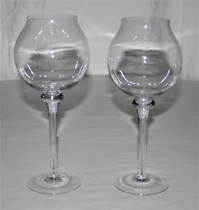 2 candelabros de vidrio transparente soplado de tallo largo de 11-1/2" de alto con cuenco grande - Imagen 1 de 10