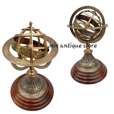 Globo Esfera Base Grabada Armilar Náutica 9"", Decoración de Mesa Astrolabio Foto 1 de 4