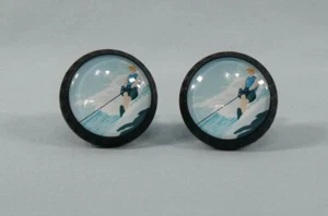 Drawer Knobs Sport Water Skiing Drawer Crystal Glass Round Knob - set of 2 NEW  - Picture 1 of 6