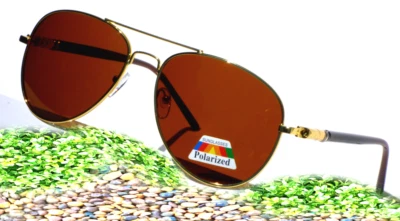 Gafas de sol de aviador marco dorado/lente polarizada marrón deportiva para conducir al aire libre Foto 1 de 3