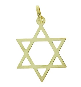 14K Yellow Gold Plain Star Of David Jewish Star Religious Charm Pendant 29x19mm - Picture 1 of 2